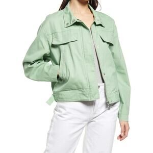 NWT Treasure & Bond Stand Collar Cotton Twill Jacket in Spring Green